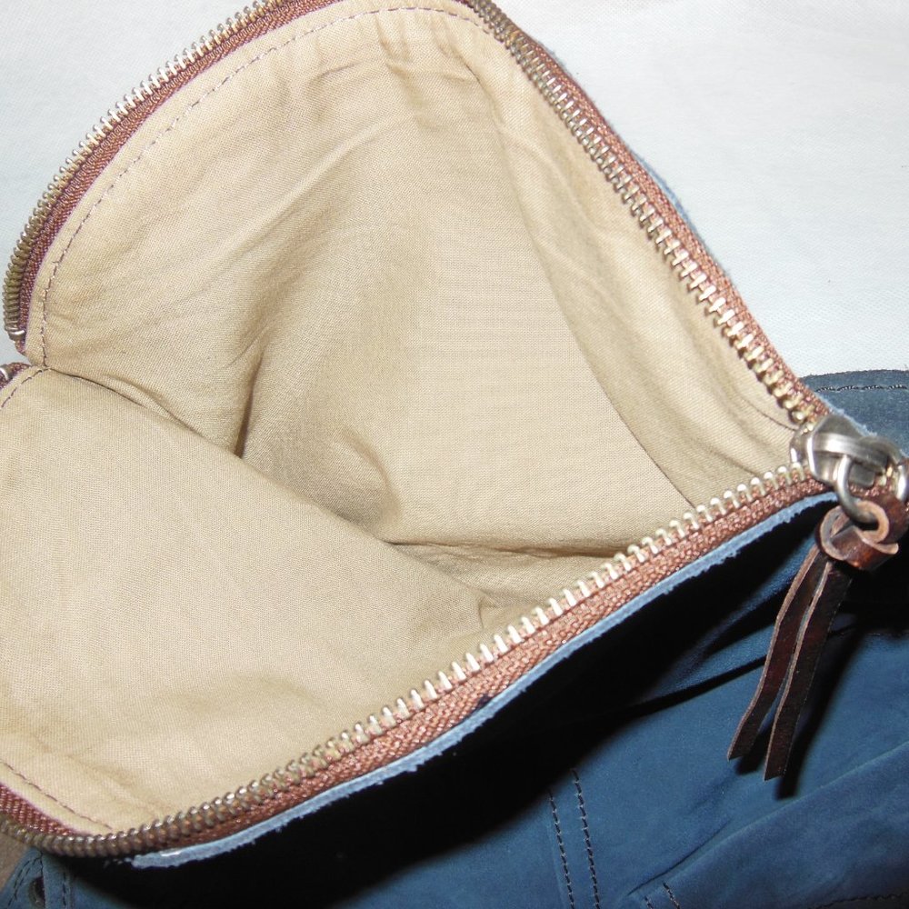 Lucky Brand Blue Suede Shoulder Bag with Brown Strap - Picture 7 of 14
